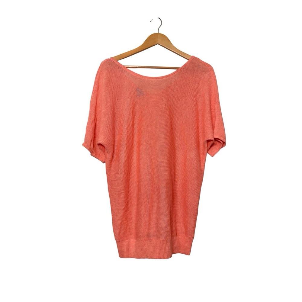 Talbots 100% Linen Light Knit Short Sleeve Sweater‎ Top Coral Oversize Coastal L